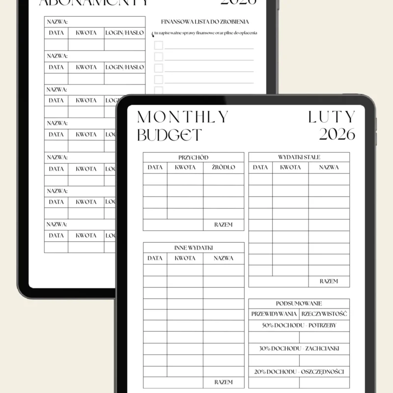 Monthly budget + miesięczne abonamenty